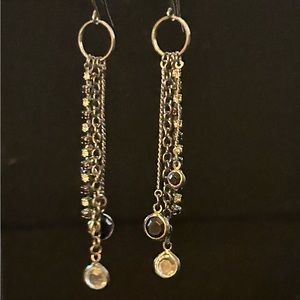 Black and CZ dangling earrings, new, hook back